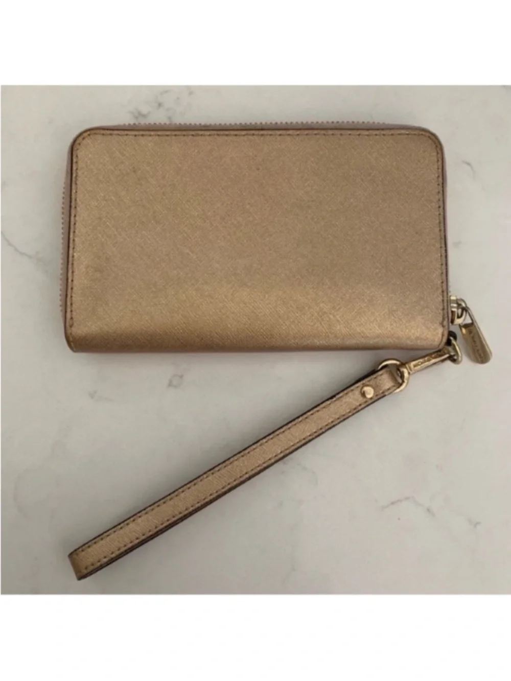 Michael Kors Metallic Gold Wristlet Zip Wallet